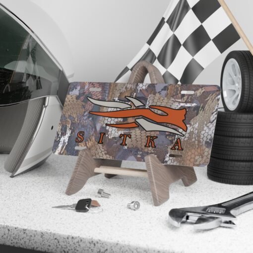 Custom Camo Vanity Plate With Sitka Waterfowl Timber Camouflage Logo