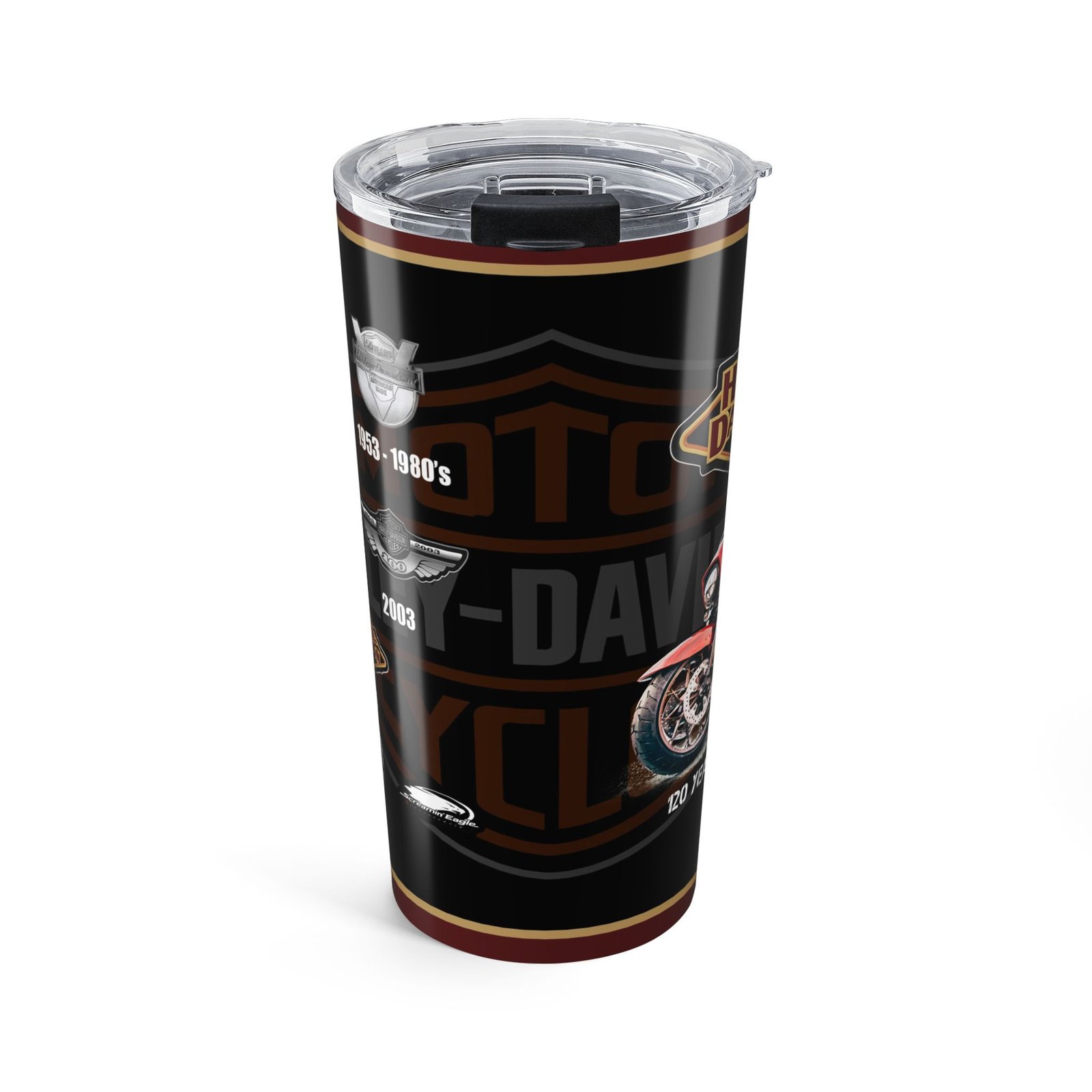 120th Harley-Davidson Motorcycle Tumbler 20oz, Perfect Gift for Bikers, Summer Road Trips, Father’s Day, Bike Week, Travel Mug