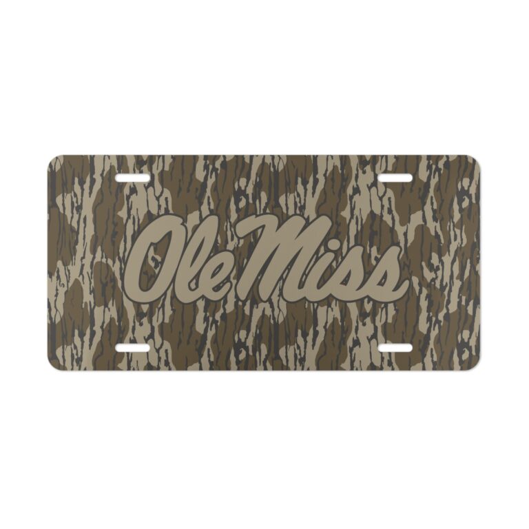 Weatherproof Ole Miss Camo Plate for Road-Ready Pride
