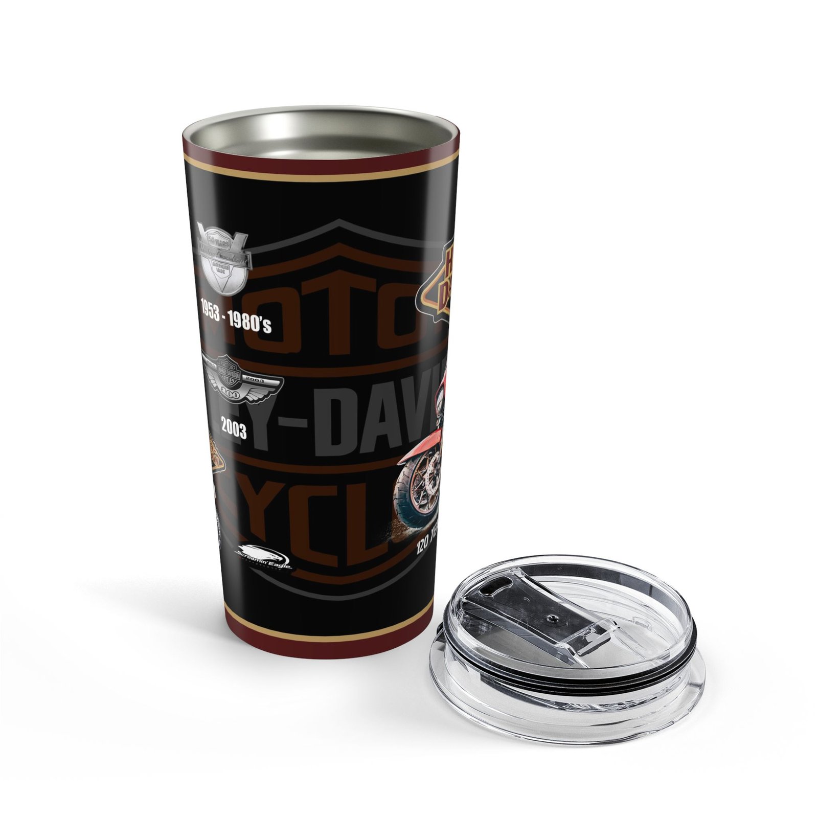 120th Harley-Davidson Motorcycle Tumbler 20oz, Perfect Gift for Bikers, Summer Road Trips, Father’s Day, Bike Week, Travel Mug