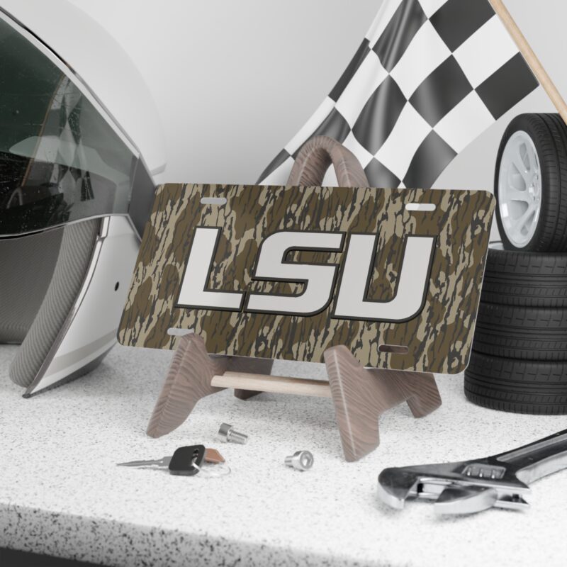 Weatherproof LSU Camo Vanity Plate for Rugged Front-End Style
