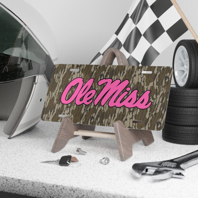 Standout Ole Miss Pink Camo Front Vanity Plate