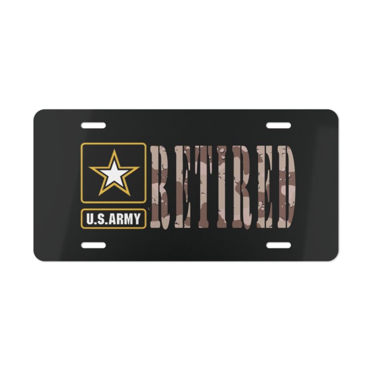 Honor Service: US Army Retired Camo Front Vanity Tag