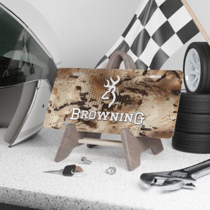 Custom Vanity Plate Tag With Browning And Waterfowl Marsh Camo