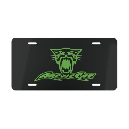 Custom Vanity Plate Tag With Arctic Cat On Black