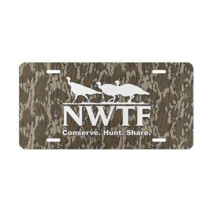 Custom Camo Vanity Plate In Hunter Camo With NWTF Logo V10i Bottomlands
