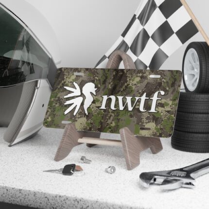 Custom Camo Vanity Plate In Hunter Camo With NWTF Logo V10f Optifade Cover